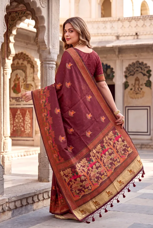 Soft_Pashmina_Silk_sarees_with_Beautiful_Woven_Zari_Work_With_Attractive_Pashmina_Design_Saree_And_Running_Blouse_With_Tassels