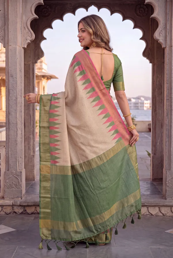 Soft_Tussar_Silk_sarees_with_Beautiful_Digital_Print_With_Attractive_Checks_Design_Saree_And_Digital_Print_Blouse_With_Tassels