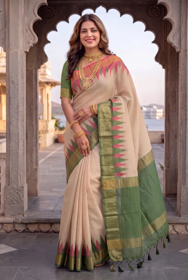 Soft_Tussar_Silk_sarees_with_Beautiful_Digital_Print_With_Attractive_Checks_Design_Saree_And_Digital_Print_Blouse_With_Tassels