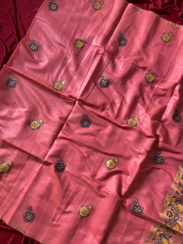 Premium_Soft_Muga_Cotton_Paithani_sarees_with_Beautiful_Weaving_Design_Featuring_Jungle_Theme_And_Swan_Motifs_Pallu_With_Attractive_All_Over_Resham_Weaving_Butti_Design_And_Resham_Weaving_Butti_Blouse_With_Fancy_Tassels