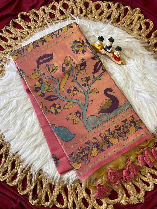 Premium_Soft_Muga_Cotton_Paithani_sarees_with_Beautiful_Weaving_Design_Featuring_Jungle_Theme_And_Swan_Motifs_Pallu_With_Attractive_All_Over_Resham_Weaving_Butti_Design_And_Resham_Weaving_Butti_Blouse_With_Fancy_Tassels