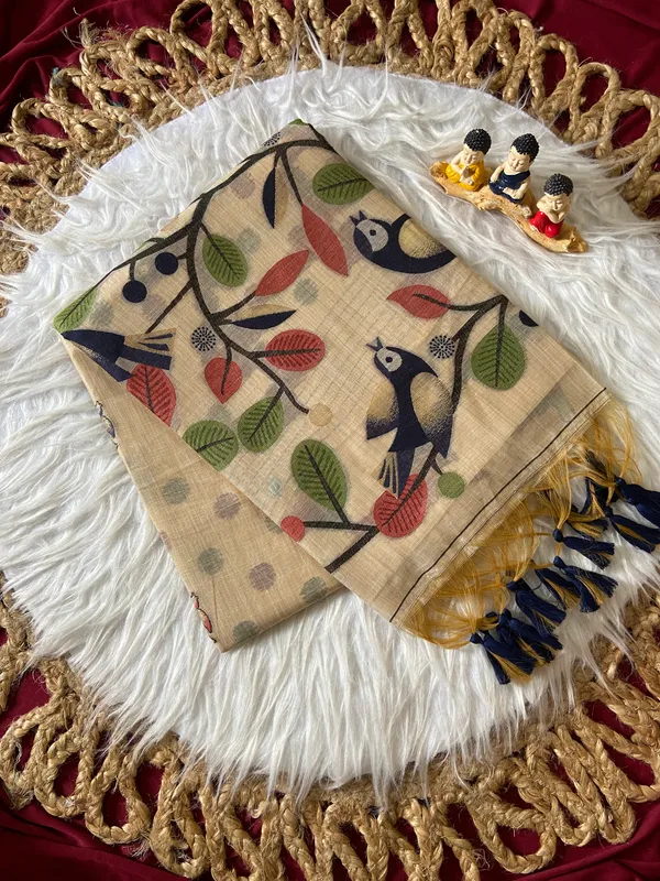 Premium_Soft_Muga_Cotton_sarees_with_Beautiful_Colourfull_Resham_Weaving_Pallu_With_Attractive_Traditional_Zari_Weaving_Border_With_All_Over_Resham_Weaving_Birds_Design_And_Resham_Weaving_Butti_Blouse_With_Fancy_Tassels