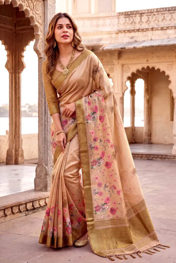 Soft_Tissue_Silk_sarees_with_Beautiful_Digital_Print_With_Attractive_Border_&_Rich_Pallu_With_Sequence_And_Contrast_Print_Blouse_With_Tassels