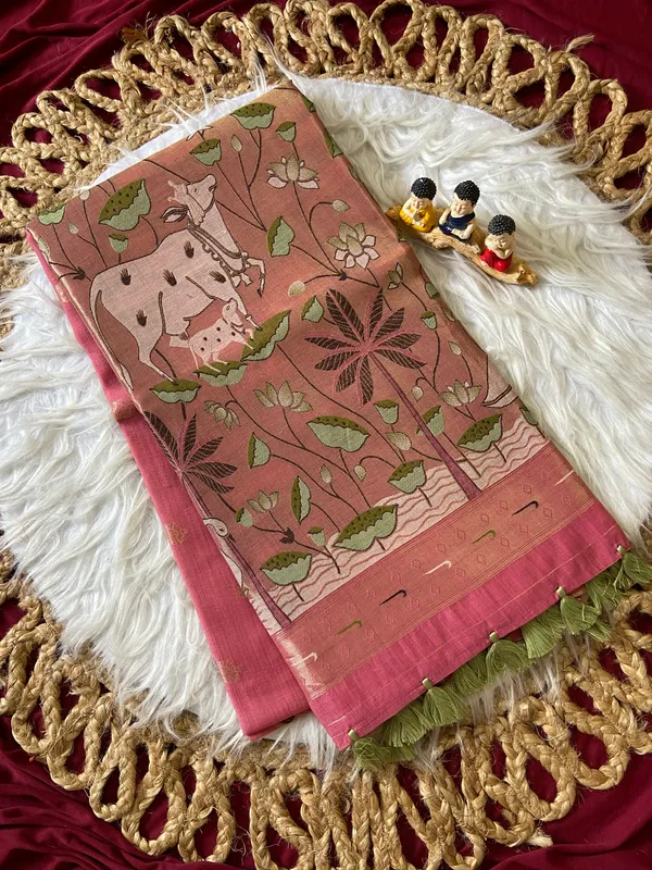 Premium_Soft_Muga_Cotton_Paithani_sarees_with_Beautiful_Colourfull_3D_Woven_Cow_Design_Pallu_With_Attractive_All_Over_Resham_Weaving_Butti_Design_With_Zari_Weaving_Border_And_Resham_Weaving_Butti_Blouse_With_Fancy_Tassels