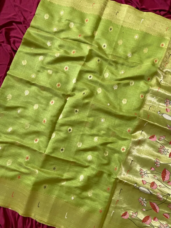 Premium_Soft_Muga_Cotton_Paithani_sarees_with_Beautiful_Colourfull_3D_Woven_Cow_Design_Pallu_With_Attractive_All_Over_Resham_Weaving_Butti_Design_With_Zari_Weaving_Border_And_Resham_Weaving_Butti_Blouse_With_Fancy_Tassels
