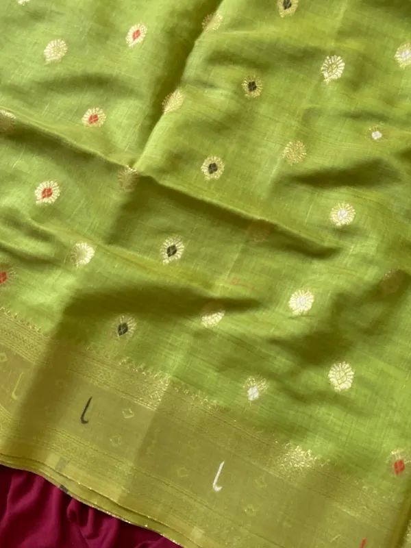 Premium_Soft_Muga_Cotton_Paithani_sarees_with_Beautiful_Colourfull_3D_Woven_Cow_Design_Pallu_With_Attractive_All_Over_Resham_Weaving_Butti_Design_With_Zari_Weaving_Border_And_Resham_Weaving_Butti_Blouse_With_Fancy_Tassels