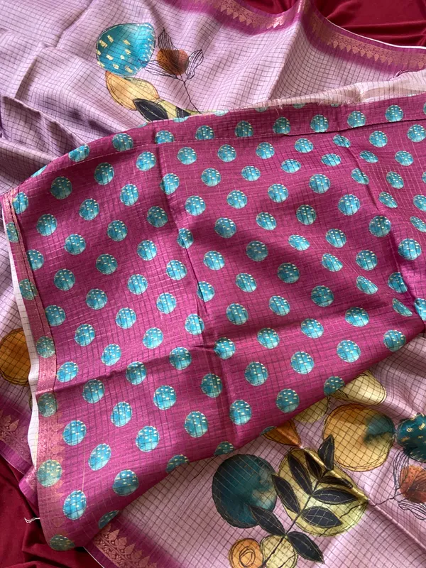 Soft_Tussar_Silk_sarees_with_Beautiful_Digital_Print_With_Attractive_Checks_Design_Saree_And_Digital_Print_Blouse_With_Tassels