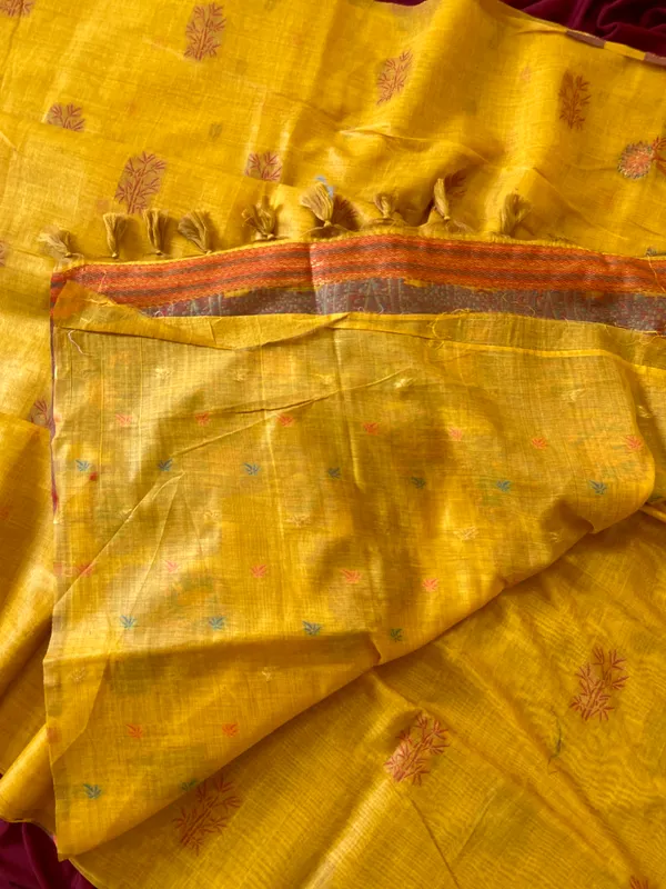 Premium_Soft_Muga_Cotton_sarees_with_Beautiful_?Colourfull_Resham_Weaving__Flower_Design_Pallu_With_Attractive_Traditional_Zari_Weaving__With_All_Over__Resham_Weaving__And_Resham_Weaving_Butti_Blouse_With_Fancy_Tassels