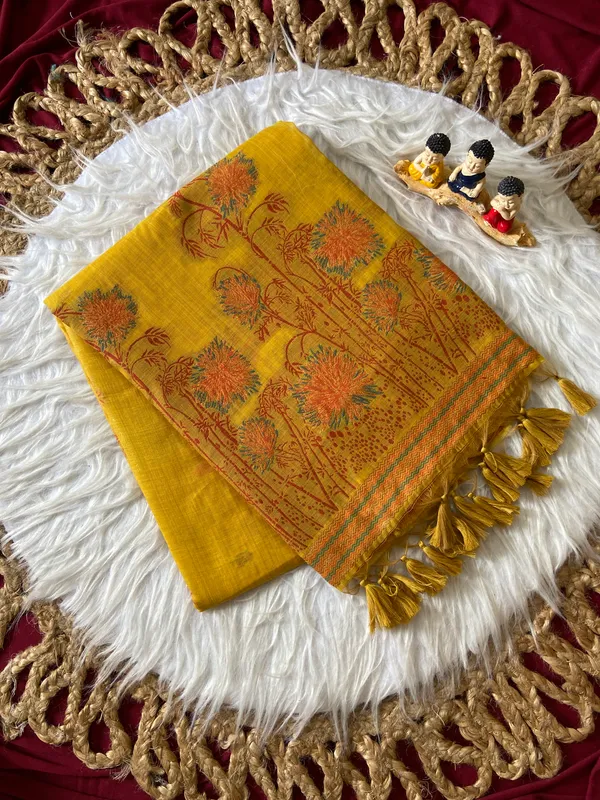 Premium_Soft_Muga_Cotton_sarees_with_Beautiful_?Colourfull_Resham_Weaving__Flower_Design_Pallu_With_Attractive_Traditional_Zari_Weaving__With_All_Over__Resham_Weaving__And_Resham_Weaving_Butti_Blouse_With_Fancy_Tassels