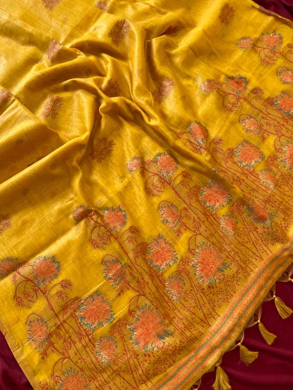 Premium_Soft_Muga_Cotton_sarees_with_Beautiful_?Colourfull_Resham_Weaving__Flower_Design_Pallu_With_Attractive_Traditional_Zari_Weaving__With_All_Over__Resham_Weaving__And_Resham_Weaving_Butti_Blouse_With_Fancy_Tassels