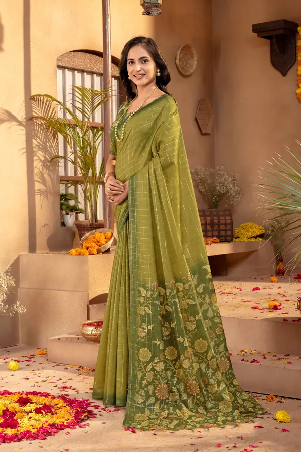 Soft_Semi_Tussar_Silk_sarees_with_Beautiful_Digital_Print_With_Attractive_Border_And_Contrast_Print_Blouse_With_Tassels