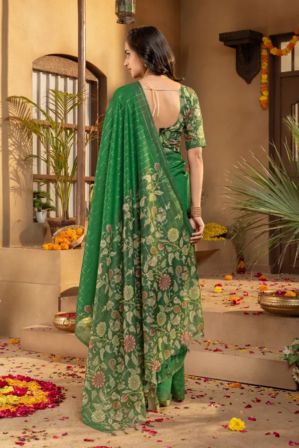 Soft_Semi_Tussar_Silk_sarees_with_Beautiful_Digital_Print_With_Attractive_Border_And_Contrast_Print_Blouse_With_Tassels