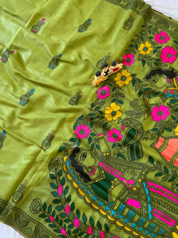 Premium_Soft_Muga_Cotton_sarees_with_Beautiful_?Colourfull_Resham_Weaving_Kalamkari_Design_Pallu_With_Attractive_All_Over_Resham_Weaving_Matka_Design_With_Resham_Weaving_Border_And_Resham_Weaving_Butti_Design_Blouse_With_Fancy_Tassels