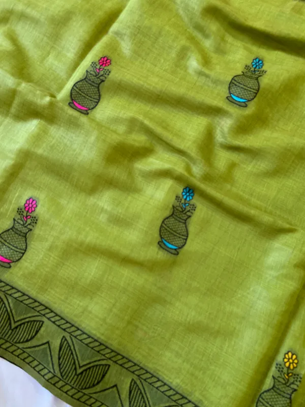 Premium_Soft_Muga_Cotton_sarees_with_Beautiful_?Colourfull_Resham_Weaving_Kalamkari_Design_Pallu_With_Attractive_All_Over_Resham_Weaving_Matka_Design_With_Resham_Weaving_Border_And_Resham_Weaving_Butti_Design_Blouse_With_Fancy_Tassels