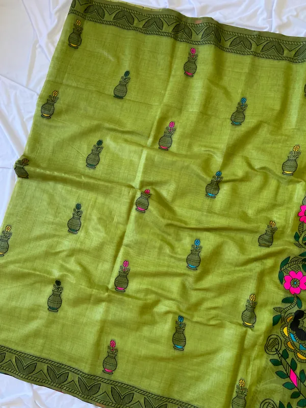 Premium_Soft_Muga_Cotton_sarees_with_Beautiful_?Colourfull_Resham_Weaving_Kalamkari_Design_Pallu_With_Attractive_All_Over_Resham_Weaving_Matka_Design_With_Resham_Weaving_Border_And_Resham_Weaving_Butti_Design_Blouse_With_Fancy_Tassels