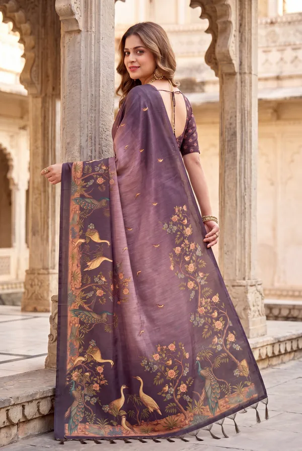 Soft_Tussar_Silk_sarees_with_Beautiful_Digital_Print_With_Attractive_Jungle_Theme_Design_And_Digital_Print_Blouse_With_Tassels