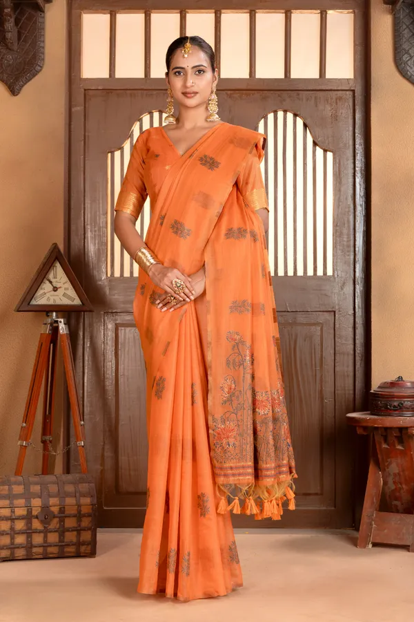 Premium_Soft_Muga_Cotton_sarees_with_Beautiful_?Colourfull_Resham_Weaving__Flower_Design_Pallu_With_Attractive_Traditional_Zari_Weaving__With_All_Over__Resham_Weaving__And_Resham_Weaving_Butti_Blouse_With_Fancy_Tassels
