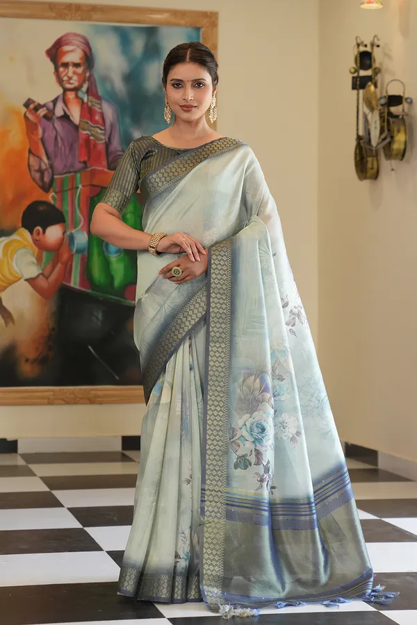 Soft_Tissue_Silk_sarees_with_Beautiful_Digital_Print_With_Attractive_Border_&_Rich_Pallu_With_Sequence_And_Contrast_Print_Blouse_With_Tassels