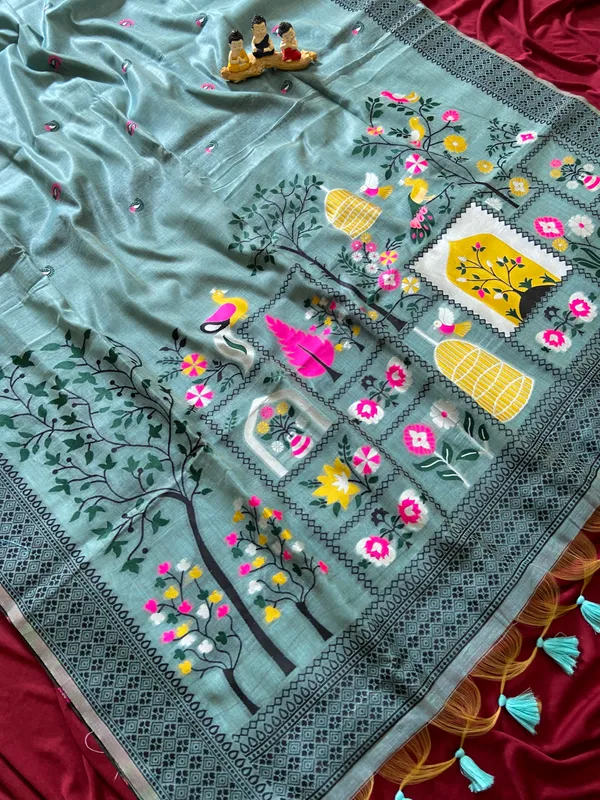 Premium_Soft_Jamdani_Cotton_sarees_with_Beautiful_Colourfull_3D_Woven_Peacock_Design_Pallu_With_Attractive_All_Over_Resham_Weaving_Butti_Design_With_Resham_Weaving_Border_And_Running_Blouse_With_Fancy_Tassels