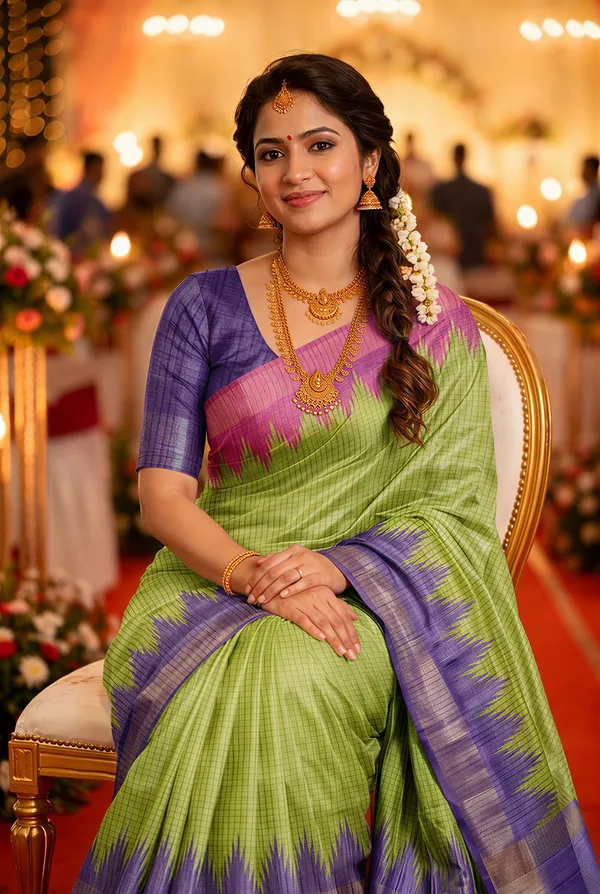 Soft_Tussar_Silk_sarees_with_Beautiful_Digital_Print_With_Attractive_Checks_Design_Saree_And_Digital_Print_Blouse_With_Tassels