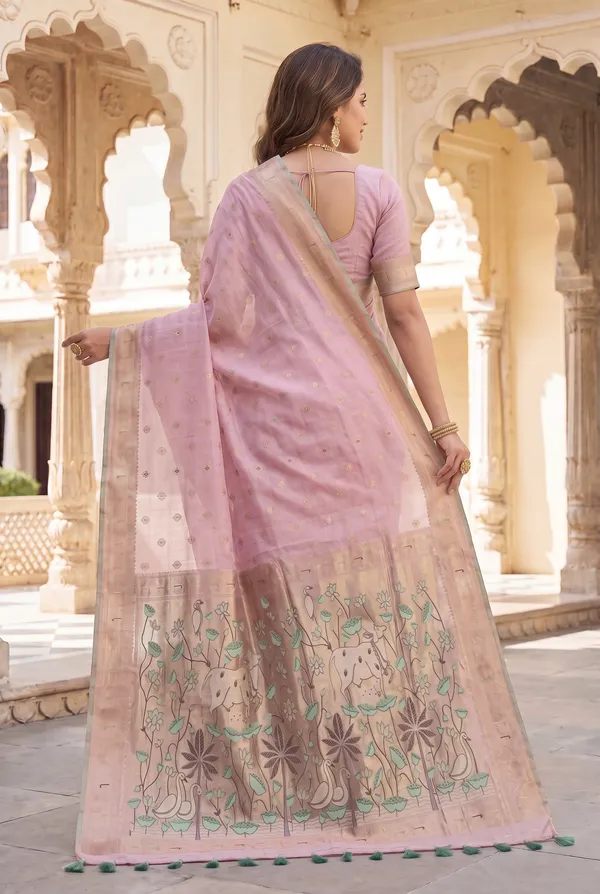 Premium_Soft_Muga_Cotton_Paithani_sarees_with_Beautiful_Colourfull_3D_Woven_Cow_Design_Pallu_With_Attractive_All_Over_Resham_Weaving_Butti_Design_With_Zari_Weaving_Border_And_Resham_Weaving_Butti_Blouse_With_Fancy_Tassels
