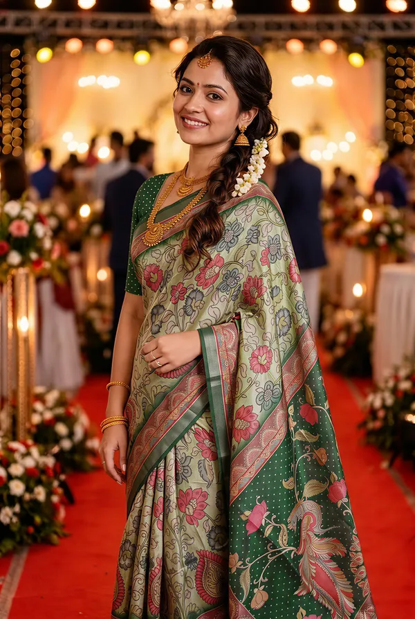 Soft_Tussar_Silk_sarees_with_Beautiful_Digital_Print_With_Attractive_Border_And_Contrast_Print_Blouse_With_Tassels