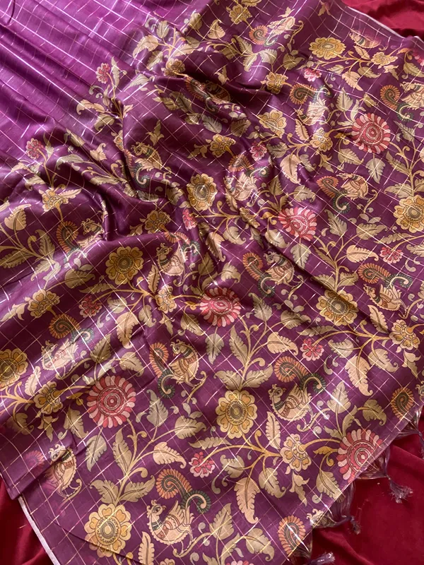 Soft_Semi_Tussar_Silk_sarees_with_Beautiful_Digital_Print_With_Attractive_Border_And_Contrast_Print_Blouse_With_Tassels