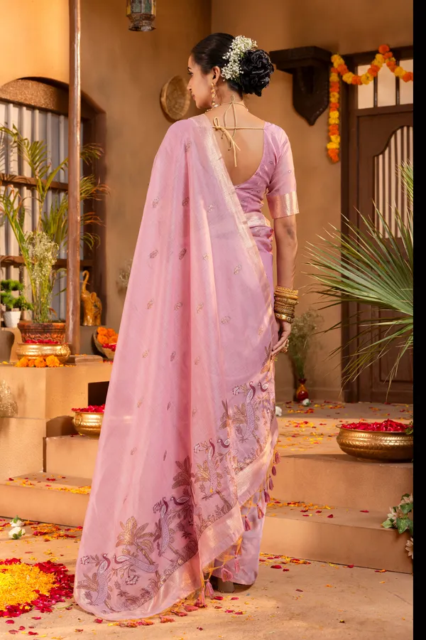Premium_Soft_Muga_Cotton_sarees_with_Beautiful_?Colourfull_Resham_Weaving__Peacock_Design_Pallu_With_Attractive_Traditional_Zari_Weaving__With_All_Over__Resham_Weaving__And_Resham_Weaving_Butti_Blouse_With_Fancy_Tassels