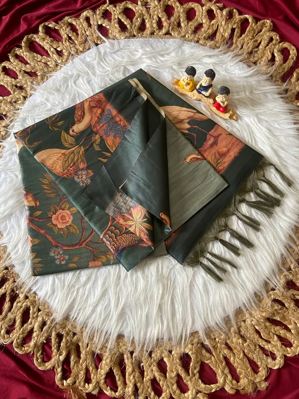 Soft_Tussar_Silk_sarees_with_Beautiful_Digital_Print_With_Attractive_Jungle_Theme_Design_And_Digital_Print_Blouse_With_Tassels