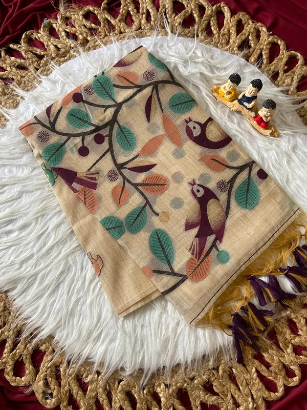 Premium_Soft_Muga_Cotton_sarees_with_Beautiful_Colourfull_Resham_Weaving_Pallu_With_Attractive_Traditional_Zari_Weaving_Border_With_All_Over_Resham_Weaving_Birds_Design_And_Resham_Weaving_Butti_Blouse_With_Fancy_Tassels