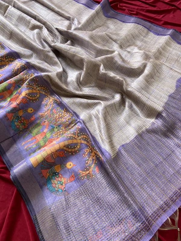 Soft_Semi_Tussar_Silk_sarees_with_Beautiful_Digital_Print_With_Attractive_Border_And_Contrast_Print_Blouse_With_Tassels