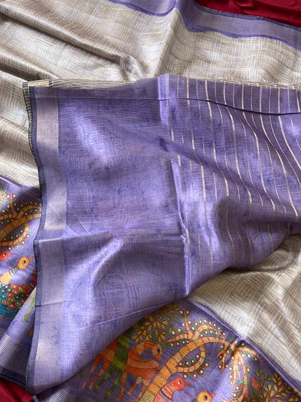 Soft_Semi_Tussar_Silk_sarees_with_Beautiful_Digital_Print_With_Attractive_Border_And_Contrast_Print_Blouse_With_Tassels