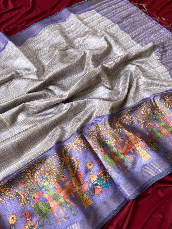 Soft_Semi_Tussar_Silk_sarees_with_Beautiful_Digital_Print_With_Attractive_Border_And_Contrast_Print_Blouse_With_Tassels
