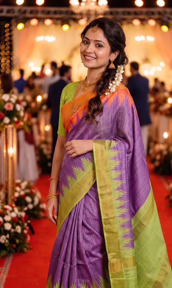 Soft_Tussar_Silk_sarees_with_Beautiful_Digital_Print_With_Attractive_Checks_Design_Saree_And_Digital_Print_Blouse_With_Tassels