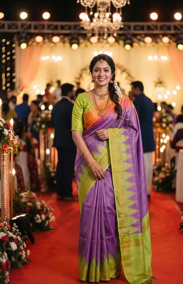 Soft_Tussar_Silk_sarees_with_Beautiful_Digital_Print_With_Attractive_Checks_Design_Saree_And_Digital_Print_Blouse_With_Tassels