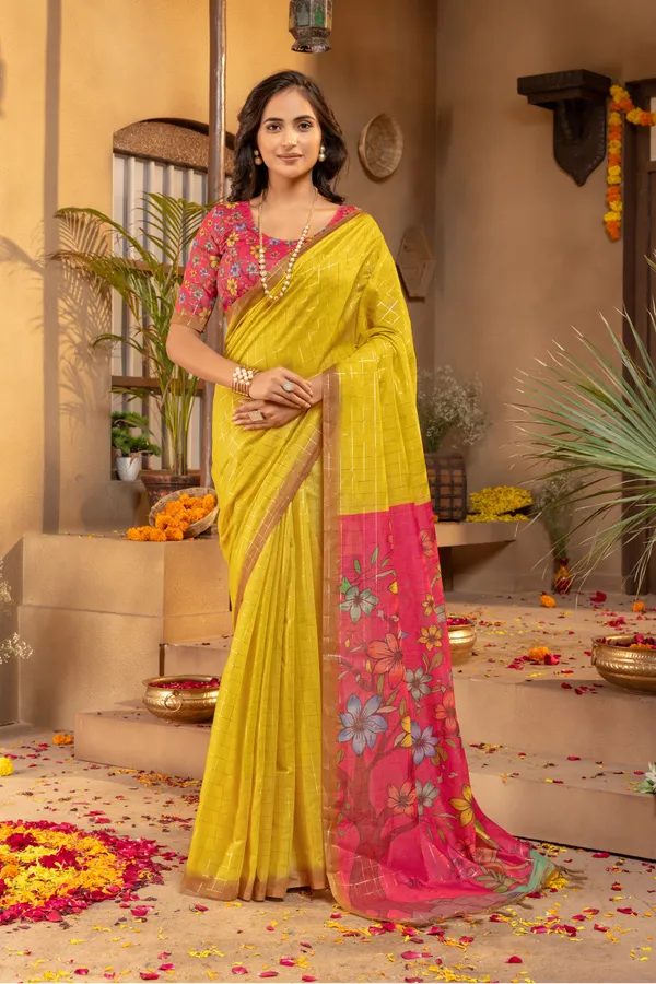 Soft_Semi_Tussar_Silk_sarees_with_Beautiful_Digital_Print_With_Attractive_Border_And_Contrast_Print_Blouse_With_Tassels