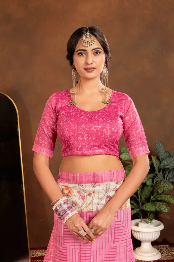 Soft_Semi_Tussar_Silk_sarees_with_Beautiful_Digital_Print_With_Attractive_Border_And_Contrast_Print_Blouse_With_Tassels