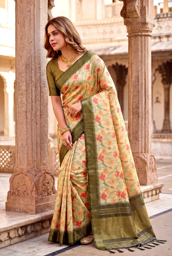 Soft_Tissue_Silk_sarees_with_Beautiful_Digital_Print_With_Attractive_Border_&_Rich_Pallu_With_Sequence_And_Contrast_Print_Blouse_With_Tassels