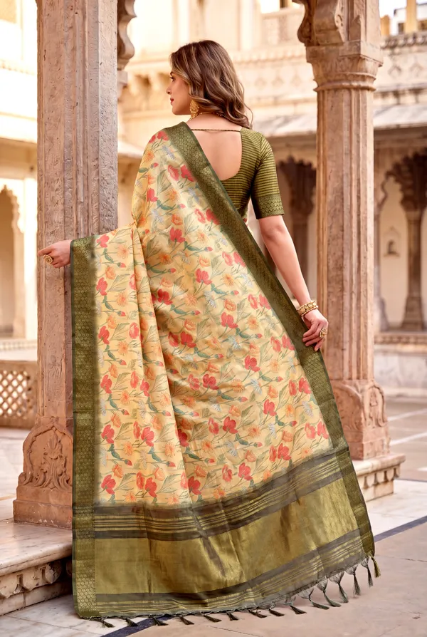 Soft_Tissue_Silk_sarees_with_Beautiful_Digital_Print_With_Attractive_Border_&_Rich_Pallu_With_Sequence_And_Contrast_Print_Blouse_With_Tassels