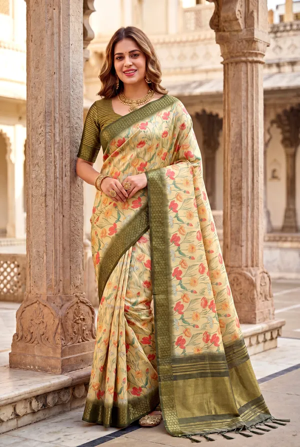 Soft_Tissue_Silk_sarees_with_Beautiful_Digital_Print_With_Attractive_Border_&_Rich_Pallu_With_Sequence_And_Contrast_Print_Blouse_With_Tassels