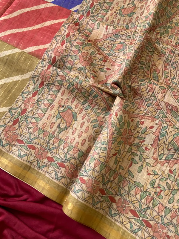 Soft_Semi_Tussar_Silk_sarees_with_Beautiful_Digital_Print_With_Attractive_Border_And_Contrast_Print_Blouse_With_Tassels