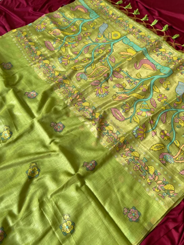 Premium_Soft_Muga_Cotton_Paithani_sarees_with_Beautiful_Weaving_Design_Featuring_Jungle_Theme_And_Swan_Motifs_Pallu_With_Attractive_All_Over_Resham_Weaving_Butti_Design_And_Resham_Weaving_Butti_Blouse_With_Fancy_Tassels