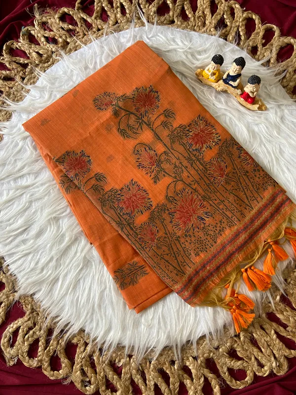 Premium_Soft_Muga_Cotton_sarees_with_Beautiful_?Colourfull_Resham_Weaving__Flower_Design_Pallu_With_Attractive_Traditional_Zari_Weaving__With_All_Over__Resham_Weaving__And_Resham_Weaving_Butti_Blouse_With_Fancy_Tassels