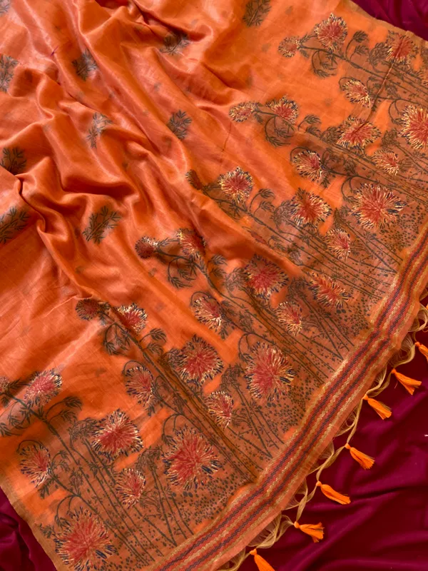 Premium_Soft_Muga_Cotton_sarees_with_Beautiful_?Colourfull_Resham_Weaving__Flower_Design_Pallu_With_Attractive_Traditional_Zari_Weaving__With_All_Over__Resham_Weaving__And_Resham_Weaving_Butti_Blouse_With_Fancy_Tassels