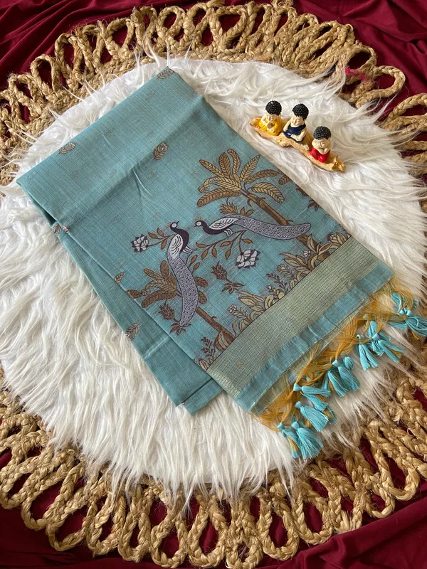 Premium_Soft_Muga_Cotton_sarees_with_Beautiful_Colourfull_Resham_Weaving__Peacock_Design_Pallu_With_Attractive_Traditional_Zari_Weaving__With_All_Over__Resham_Weaving__And_Resham_Weaving_Butti_Blouse_With_Fancy_Tassels