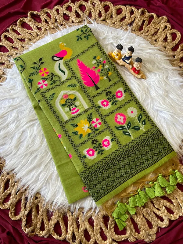 Premium_Soft_Jamdani_Cotton_sarees_with_Beautiful_Colourfull_3D_Woven_Peacock_Design_Pallu_With_Attractive_All_Over_Resham_Weaving_Butti_Design_With_Resham_Weaving_Border_And_Running_Blouse_With_Fancy_Tassels
