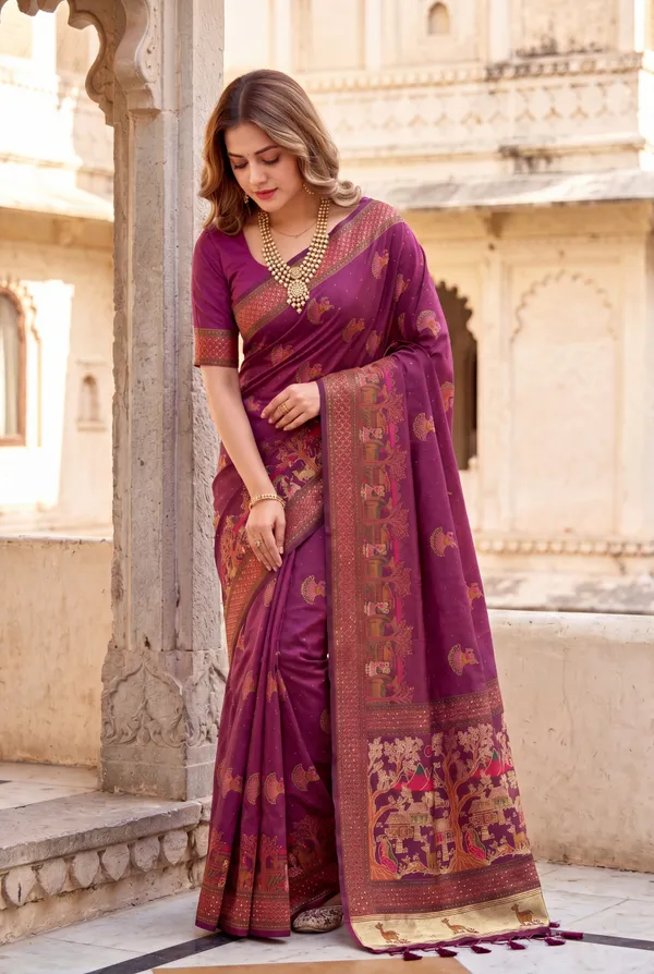 Soft_Pashmina_Silk_sarees_with_Beautiful_Woven_Zari_Work_With_Attractive_Pashmina_Design_Saree_And_Running_Blouse_With_Tassels