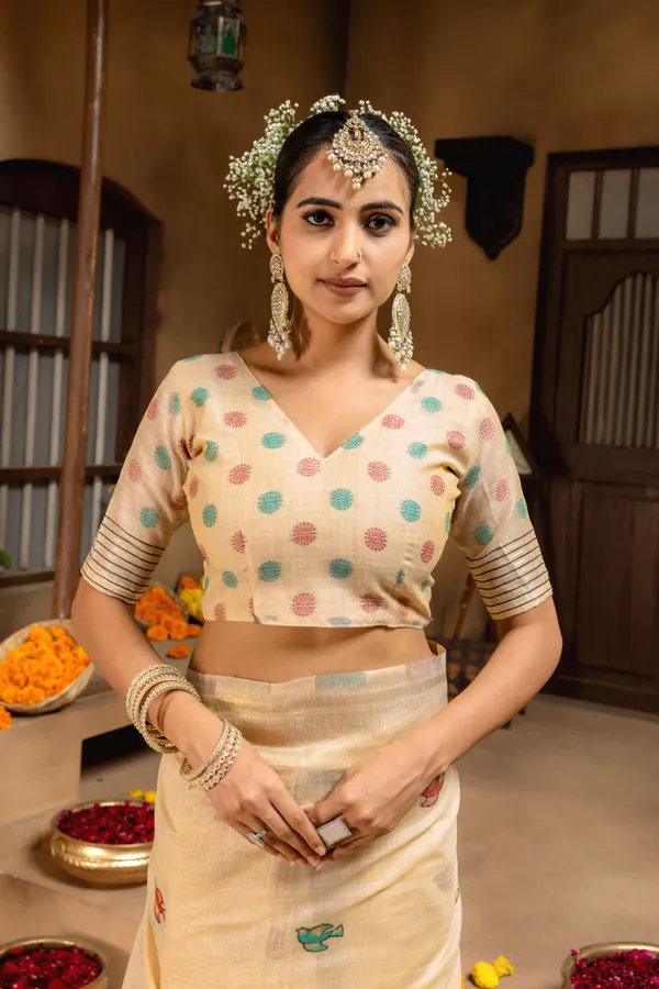 Premium_Soft_Muga_Cotton_sarees_with_Beautiful_Colourfull_Resham_Weaving_Pallu_With_Attractive_Traditional_Zari_Weaving_Border_With_All_Over_Resham_Weaving_Birds_Design_And_Resham_Weaving_Butti_Blouse_With_Fancy_Tassels