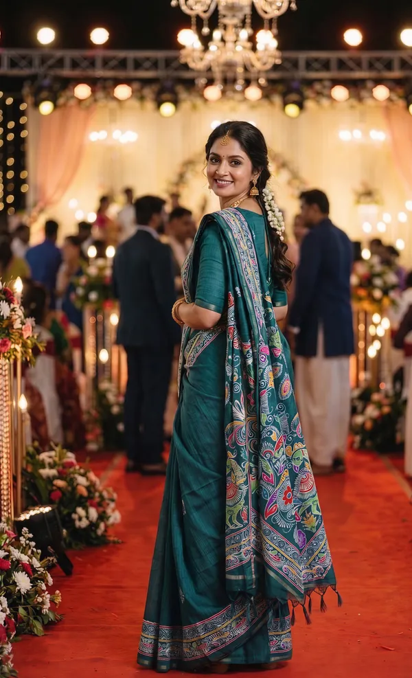 Soft_Tussar_Silk_sarees_with_Beautiful_Digital_Print_With_Attractive_Border_And_Contrast_Print_Blouse_With_Tassels