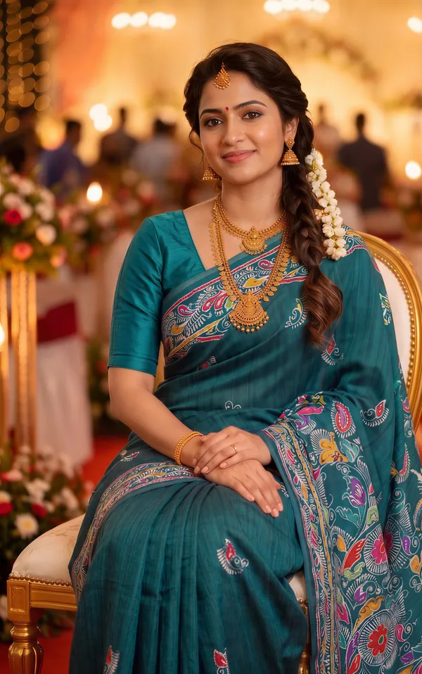 Soft_Tussar_Silk_sarees_with_Beautiful_Digital_Print_With_Attractive_Border_And_Contrast_Print_Blouse_With_Tassels